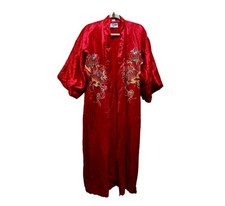 Vintage Chinese Embroidered Red Robe Kimono Embroidery Fans Flowers