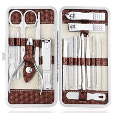 Nail Clippers Set 18 Pieces Stainless Steel Manicure Kit, Professional Brown 