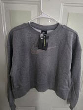 Nike Sportswear Oversized Gray Pullover Sweatshirt XS Women Logo Crewneck