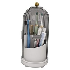 Toothbrush Holders with Cover, Drainage Rotating Electric Toothbrush Grey White