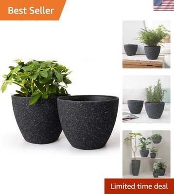 Contemporary Round Planters for Gardens & Indoors - 7.5 Inch Set of 2 in Black