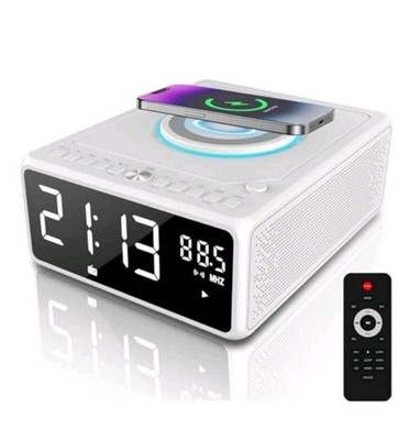 G Keni Elegant CD Player, Alarm Clock Radio with Wireless Charging Station, FM