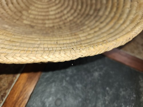 VTG 15" Hand-Woven Fruit Flat Basket Round Wrapped Coil Shallow - Picture 4 of 6
