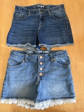 Bundle of 2 Cat  Jack Girls Denim Shorts Size L 10/12 Blue Fray Hem / Lace