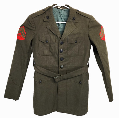 1979 US Marines Wool Alpha Jacket Size 38S USMC Serge Green With Belt