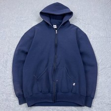 VTG Russell Athletic Hoodie Mens XLT Blue Full Zip Fleece Sweatshirt USA Made 90