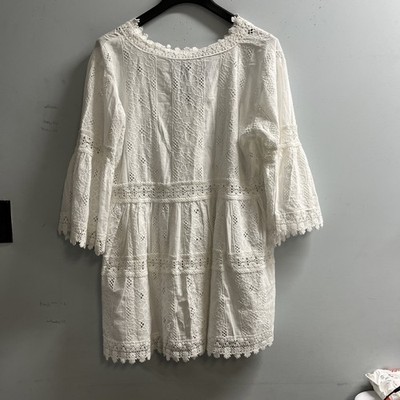 Melissa Odabash Victoria Cover Up Dress White Crochet Floral Mini Size L  Boho | eBay