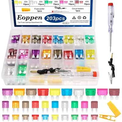 Car Fuses Assortment Kit with Fuse Puller and Circuit Tester - Standard & Mini &