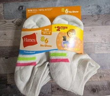 Hanes Girls M/M White No Show Socks 8 Pairs ComfortBlend EZ Sort Athletic