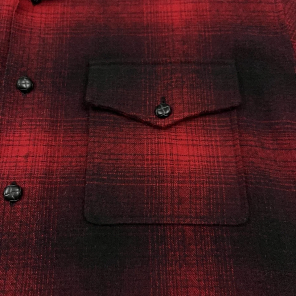 Vintage 90s DKNY Wool Blend Jacket Shirt XL Red Black Ombre Shadow Plaid - Image 4 of 4