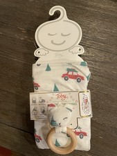Toby  My first Christmas  Newborn Swaddle Blanket, Cap And Rattle  