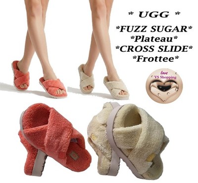 UGG * FUZZ SUGAR Plateau CROSS SLIDE * Hausschuhe Ugg-Pantolette Frottee KP 119 