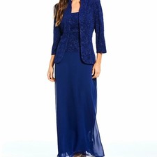 NWT Alex Evenings 10 Petite Blue Embellished Dress  Jacket Set Formal Wedding
