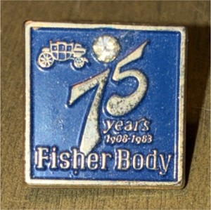 Fisher Body 75 Years 1983 Collectible Vehicle Pin Blue Square