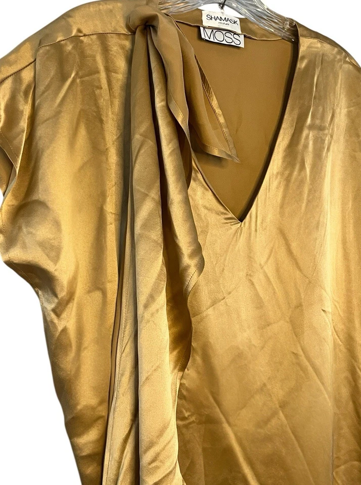 Настоящее винтажное шелковое платье Ronaldus Shamask Couture Moss золотистое маленькое - Изображение 4 из 4