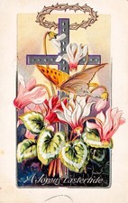 Antique Easter Card Butterfly Fantasy Thorn Crown Bizarre Vtg Postcard D25