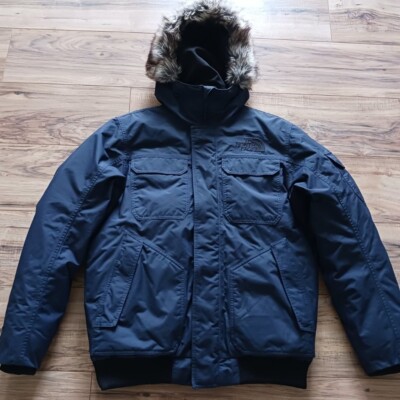 North Face Mens Medium Blue Fur Parka Goose Down Puffer Jacket