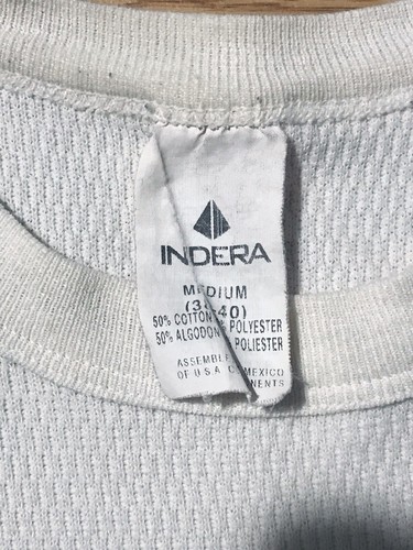 Vintage 80s Indera Thermal Shirt Mens Medium Blank White Waffle Knit Crewneck - Picture 4 of 11
