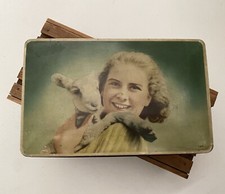 RARE John Hill & Sons Ltd 1906 Ashton Under Lyne Tin Metal Box Girl Lamb Easter