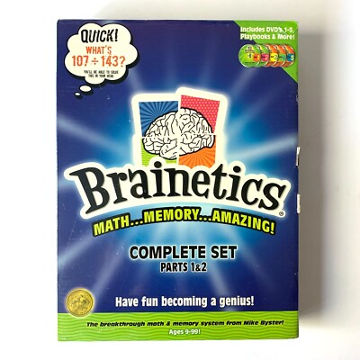Brainetics Math Memory Amazing Complete Set Parts 1 & 2 Inclds 5 DVDS Playbooks