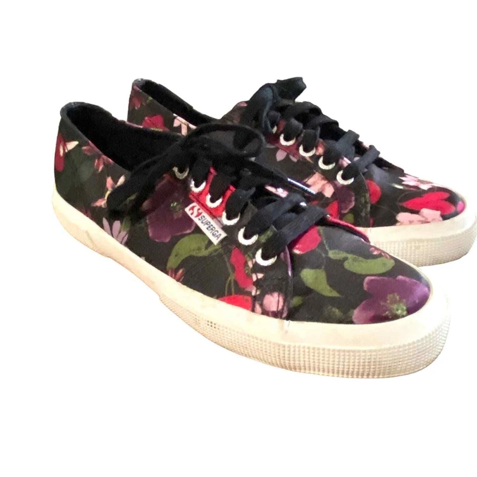 Superga Womens Shoes Size 8 Floral satin Lace Up Sneakers 8 / 39 - Image 2 of 4