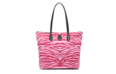 Furla Opportunity L Tote Bag Pink Zebra Print Nylon Leather Trim Zip Top NEW
