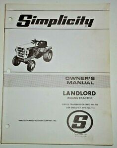 Simplicity Landlord Riding Tractor Owners Parts Manual Original