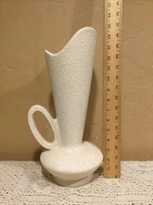 Vintage Mid Century Modern 14” China Craft USA White Splatter Ware Vase C-414