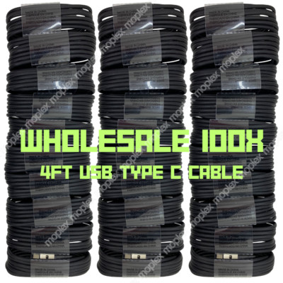 100X USB Type C Cable 4FT For Samsung S10 S20 S21 Fast Charger Charging Cord Lot
