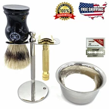 GOLD DOUBLE EDGE SAFETY RAZOR SHAVING SET FOR MEN HIM 5 PC KIT MADE IN GERMANY