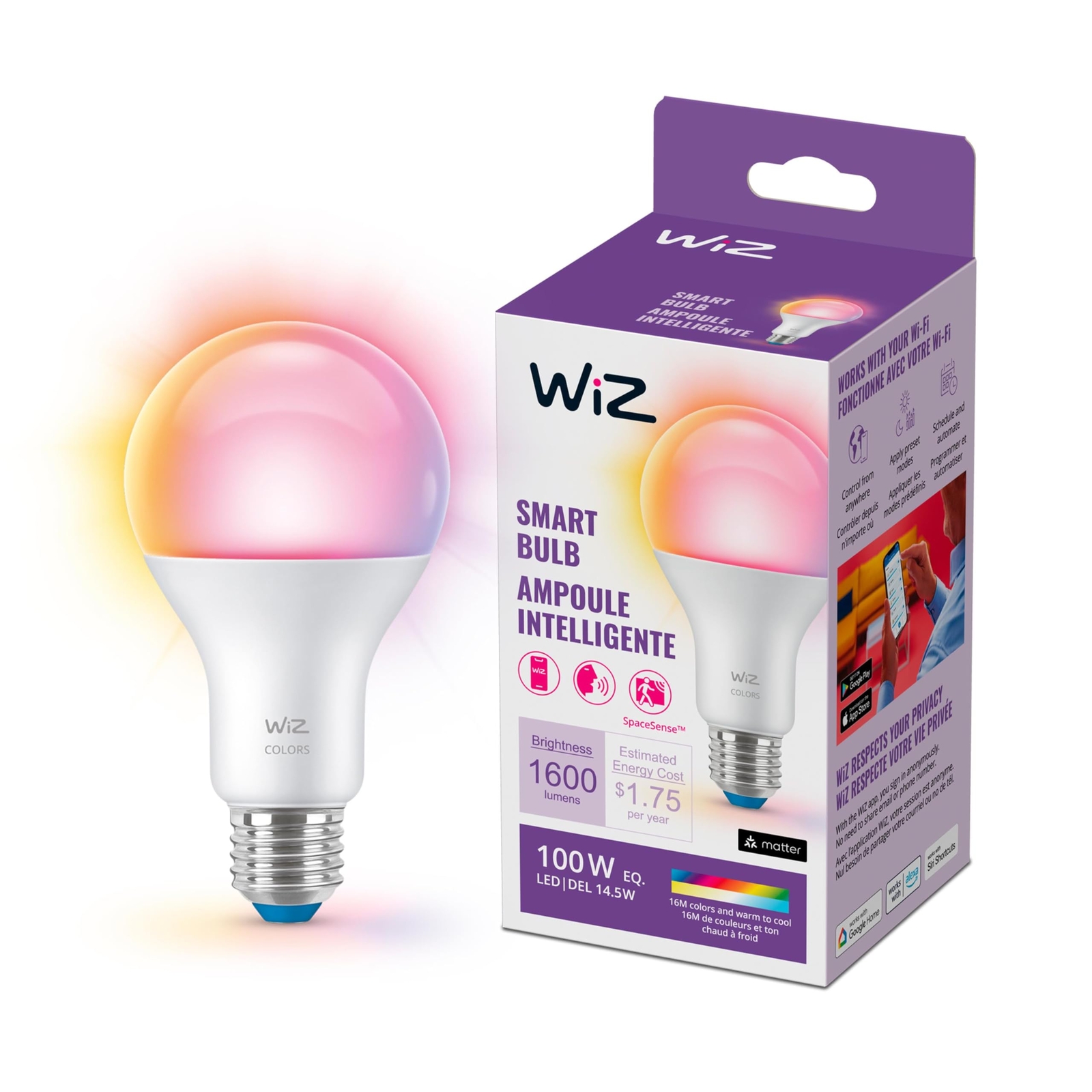 100W A21 LED Smart Light Bulbs - Connects to Your Wi-Fi - E26 Smart Bulb - Co...