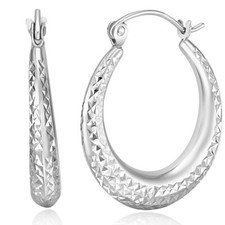 Wellingsale 14k White Gold Diamond Cut 4mm Hoop Earrings x mm 