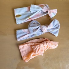 Baby Toddler Girl Elastic Headbands Lot Of 3 Peach Grey Pink Floral