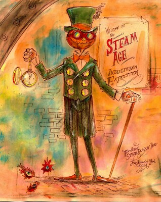 PROFESSOR STEAM PUNKIN' Pumpkin Head Steampunk Halloween print signed ...