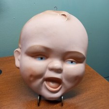 Vintage Plaster Baby Face Wall Plaque 3D Hanging Blue Eyes Blonde Curls 8.5" x 7