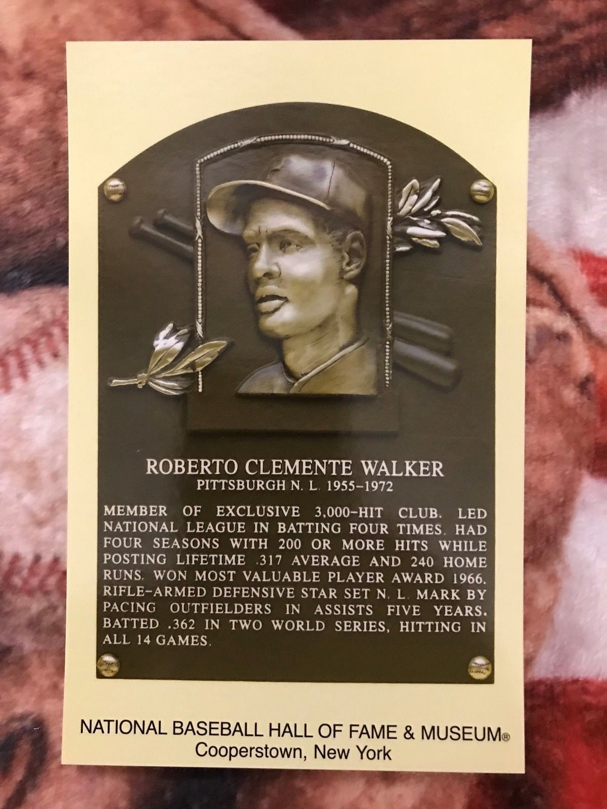 Roberto Clemente Postcard Baseball Hall of Fame Induction Plaque