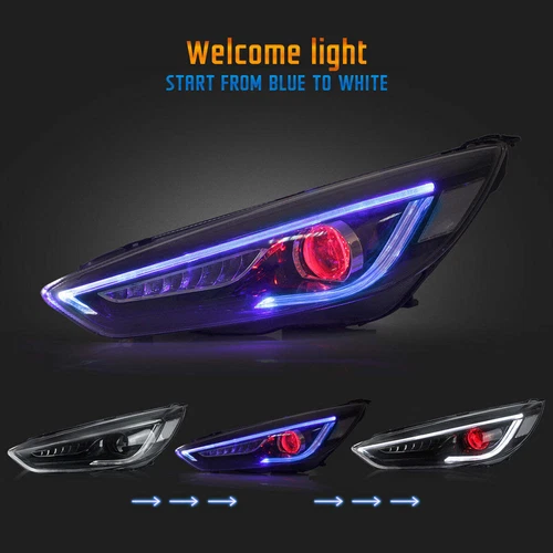 VLAND Demon Eyes LED Headlights For Ford Focus 2015-2018 w/Blue Animation DRL - Picture 5 of 14