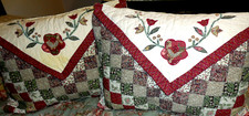 Pr Quilted Pillow Shams Appliqued Flower Triangular Flap Standard Size