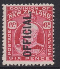 NEW ZEALAND 1909 OFFICIALS 6d RED  'KING EDWARD VII' STAMP MH