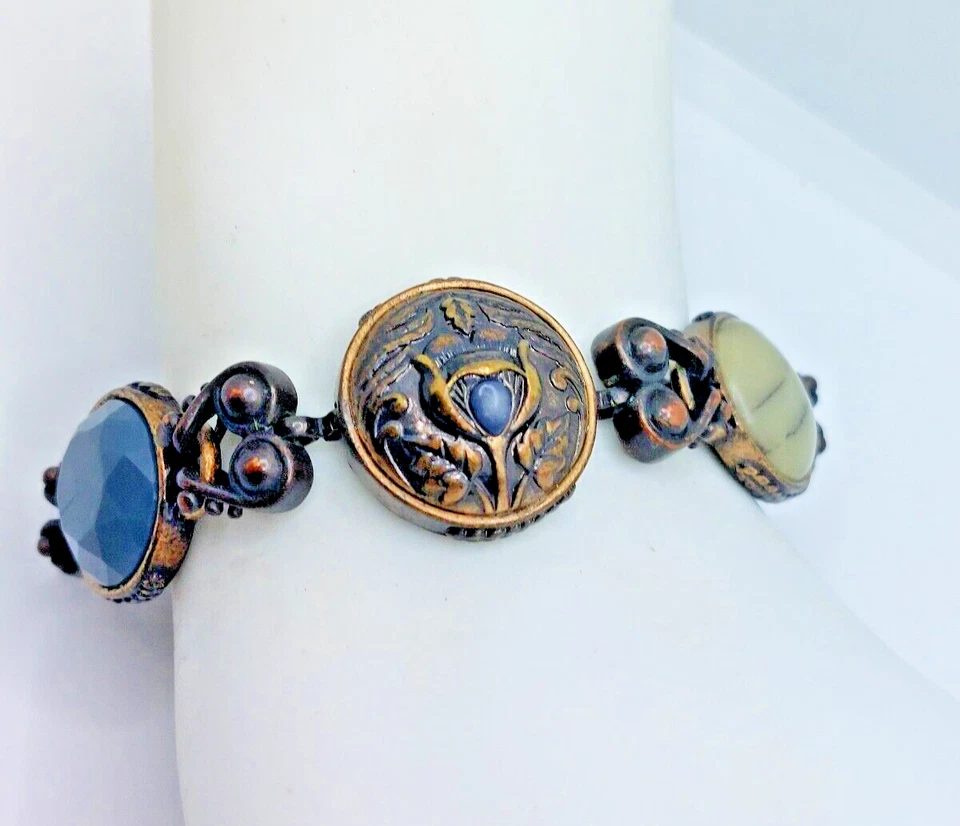 Lucky Brand Antique Copper Tone Floral Embossed Round Station Toggle Bracelet 7" - Image 3 of 4