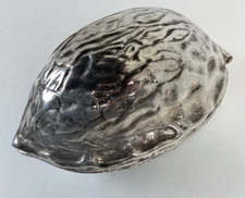 Vintage NUT CRACKER Silver Tone Metal Walnut Shaped Hinged 5”