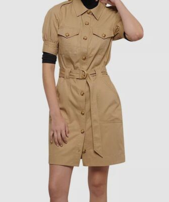 beige utility dress The Long-Sleeve Utility Mini Dress