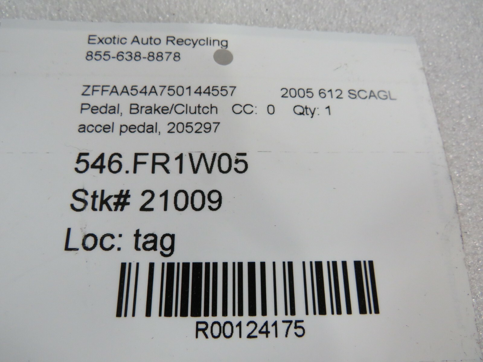 Ferrari 612 Scaglietti, 599, Accelerator, Gas Pedal, Used, P/N 205297