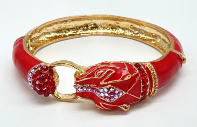 Kirks Folly Red Dragon Enamel Rhinestone Hinged Bangle Bracelet Medium New