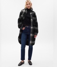 Gap Oversized Wool Blend Shirt Jacket Shacket Small Black White Plaid New