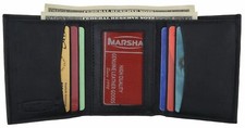 New Mens Trifold Genuine Leather ID Wallet Credit Card Slots Multi Pocket 1355BK