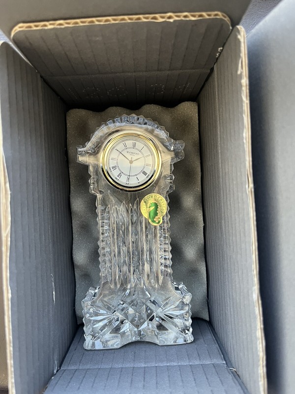 New Waterford Crystal Grandfather Desk Clock With Box & Label Made Ireland 🇮🇪