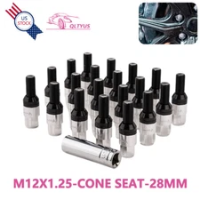 20PC 28mm M12x1.25 Cone Seat Stud Wheel Lug Bolt Silver For Jeep Chrysler Silver
