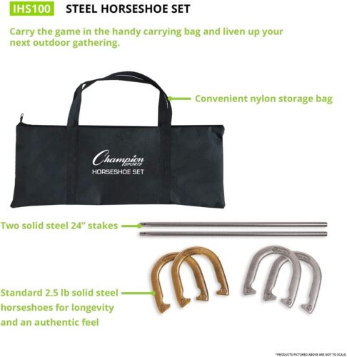Deluxe Steel Horseshoe Set with Stakes & Carrying Case - Perfect for Outdoor ... - Picture 4 of 11
