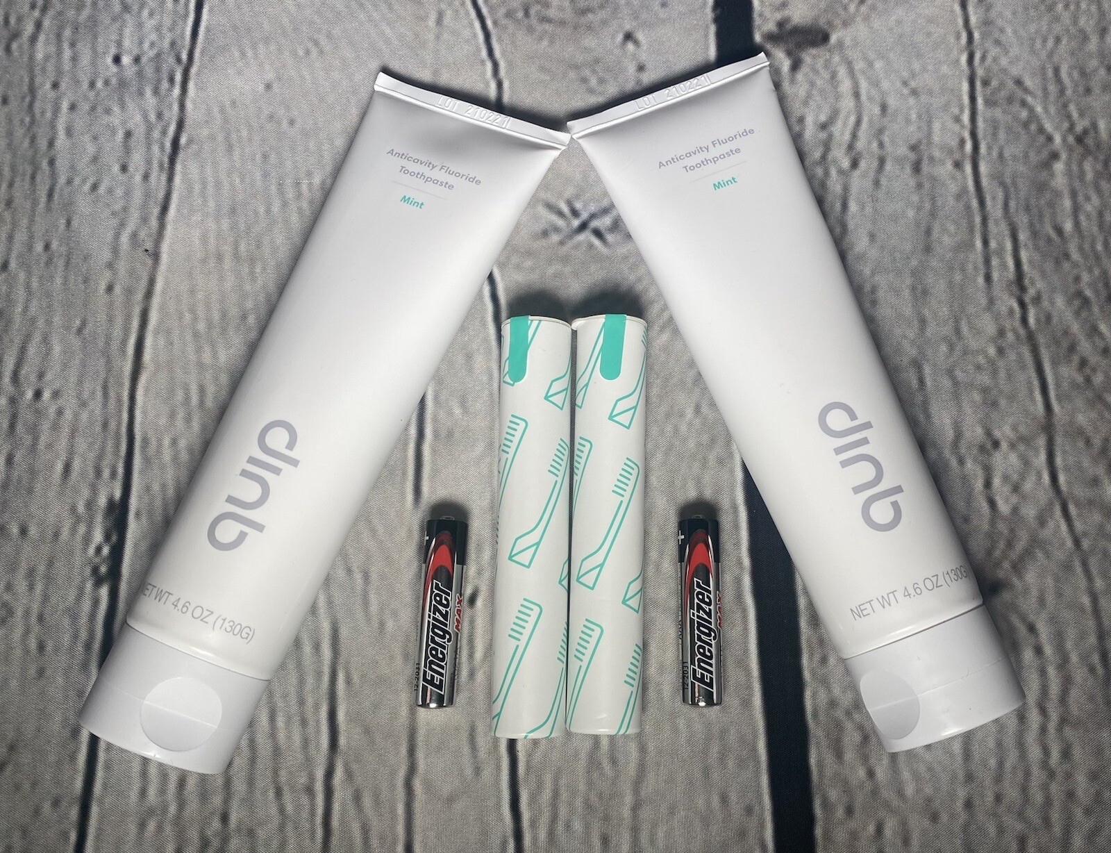 QUIP Brand (2) Tooth Brush Replacement Kit head, toothpaste, battery